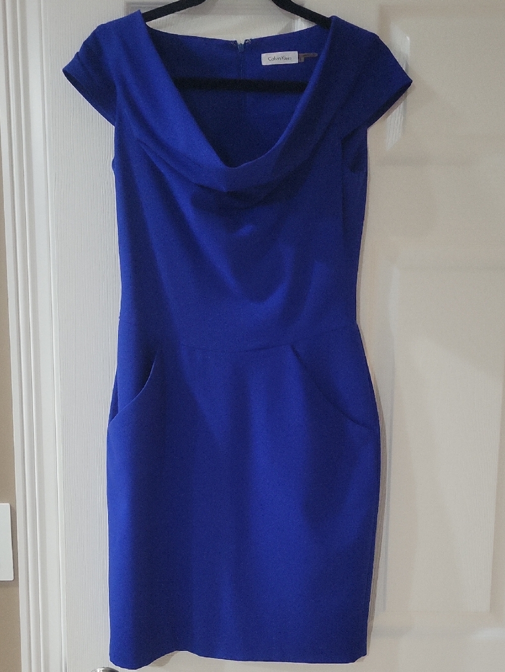 Calvin Klein Royal Blue Cowl Neck Cap Sleeve Mini Dress